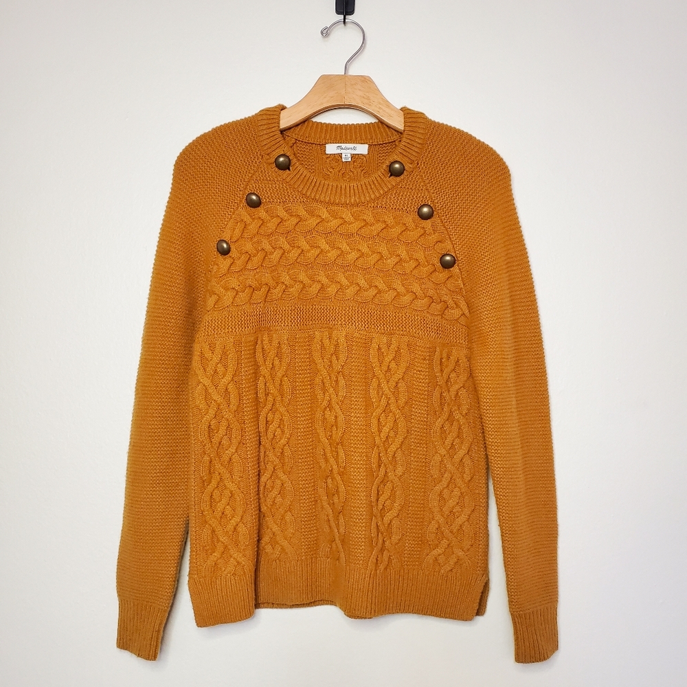 Madewell Button-Detail Cableknit Pullover Sweater